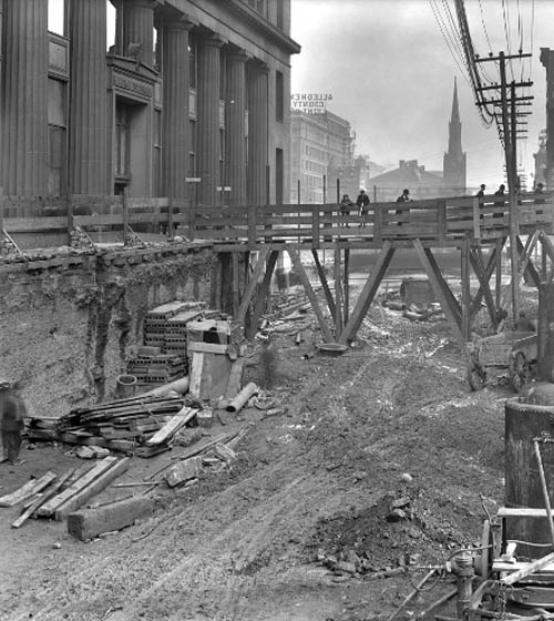 Image of a photograph of the Frick Building's construction in the early 1900's